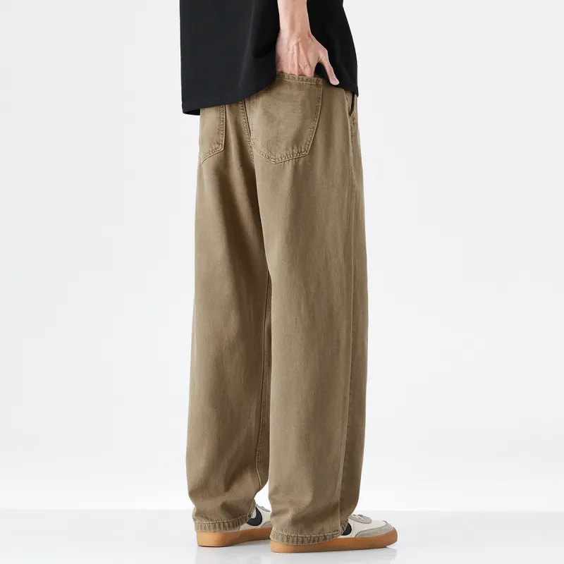 Hansca Wide Leg Hip Hiding Leg Lengthening Straight Fit Jeans Men's-2
