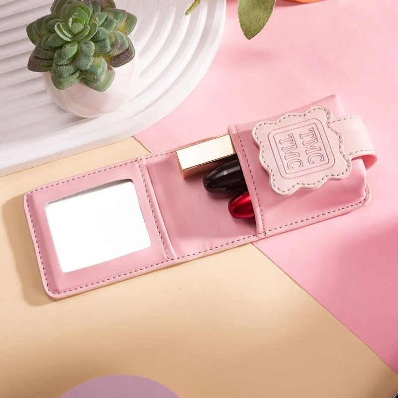 YUECHUMEI Lipstick Bag, Cute Pink, Portable Refillable Makeup Bag, Handheld With Mirror, Makeup Tool-2