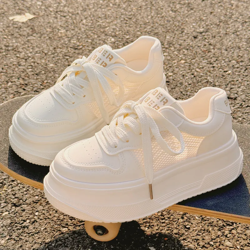 SNXR Cushioning And Breathable Low Top Skateboard Shoes Women's Ecru-4