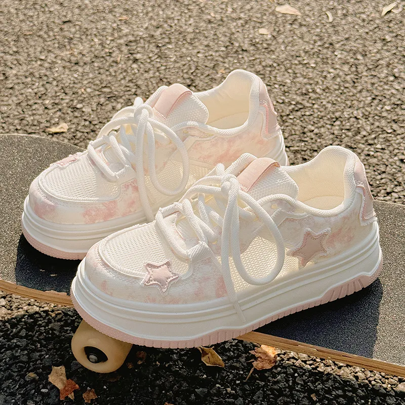 SHUXIAOBEI Slip Resistant, Abrasion Resistant, Breathable Low Top Skateboard Shoes Women's Pink-1