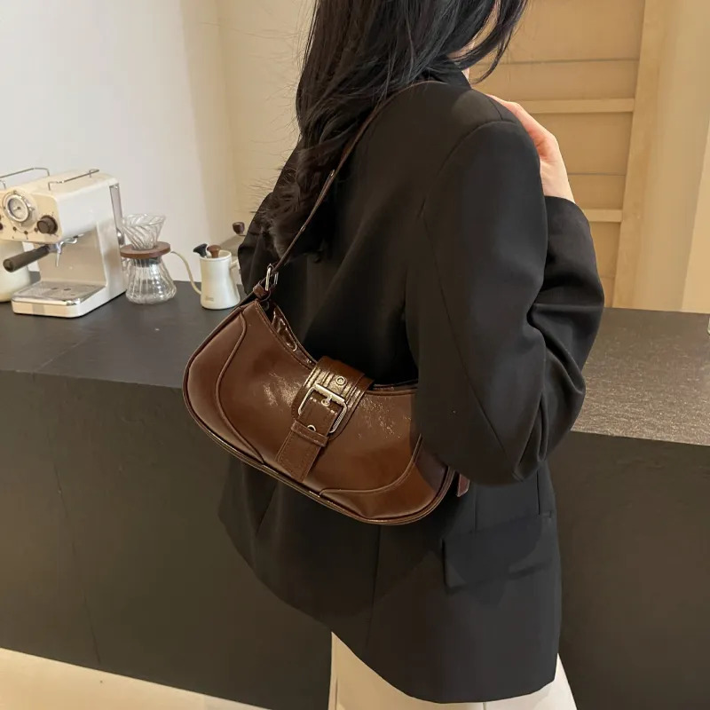 OKEKE Pu Shoulder Bag Regular Unisex Black/Coffee/Silver-6