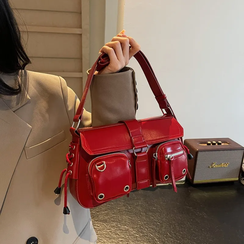 OKEKE Pu Shoulder Bag Regular Unisex Red/Black/Coffee-14