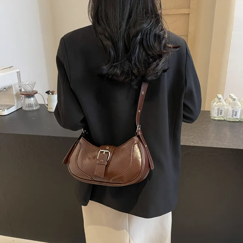 OKEKE Pu Shoulder Bag Regular Unisex Black/Coffee/Silver-5