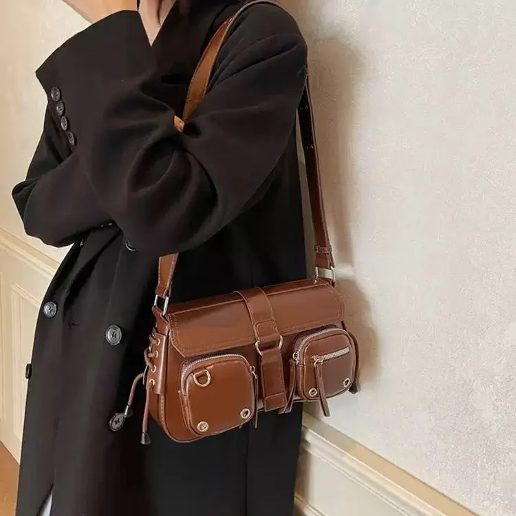 OKEKE Pu Shoulder Bag Regular Unisex Red/Black/Coffee-7