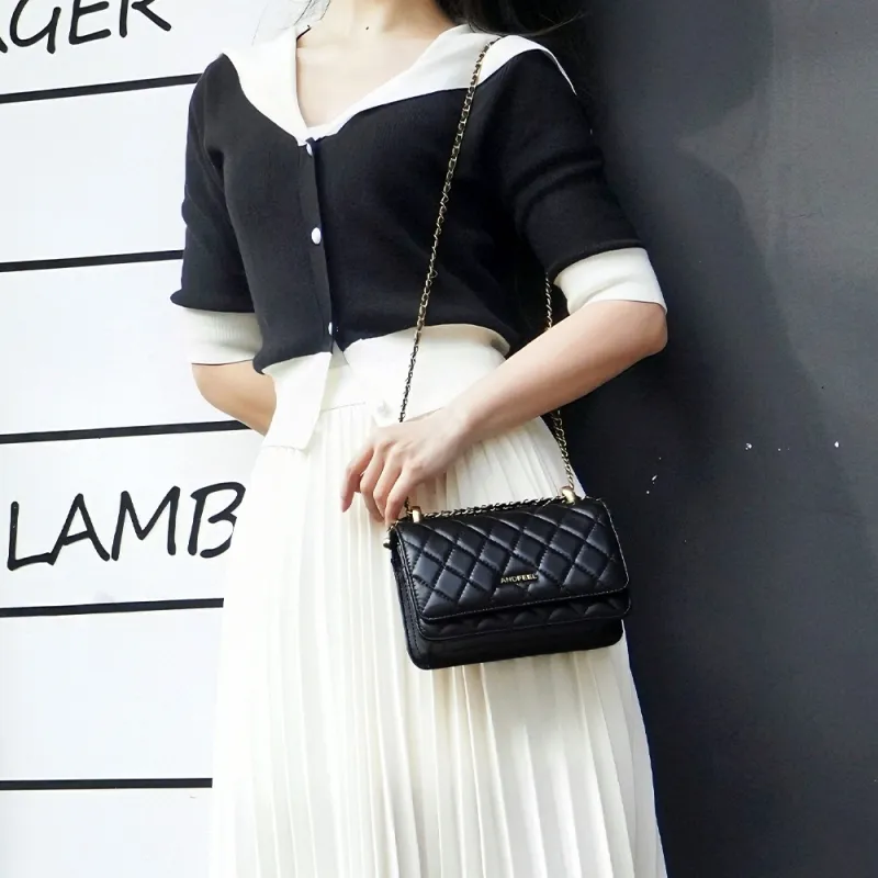 ANDFEEL Sheepskin One Shoulder Handle Chain Small Square Bag Regular Women's Black-7