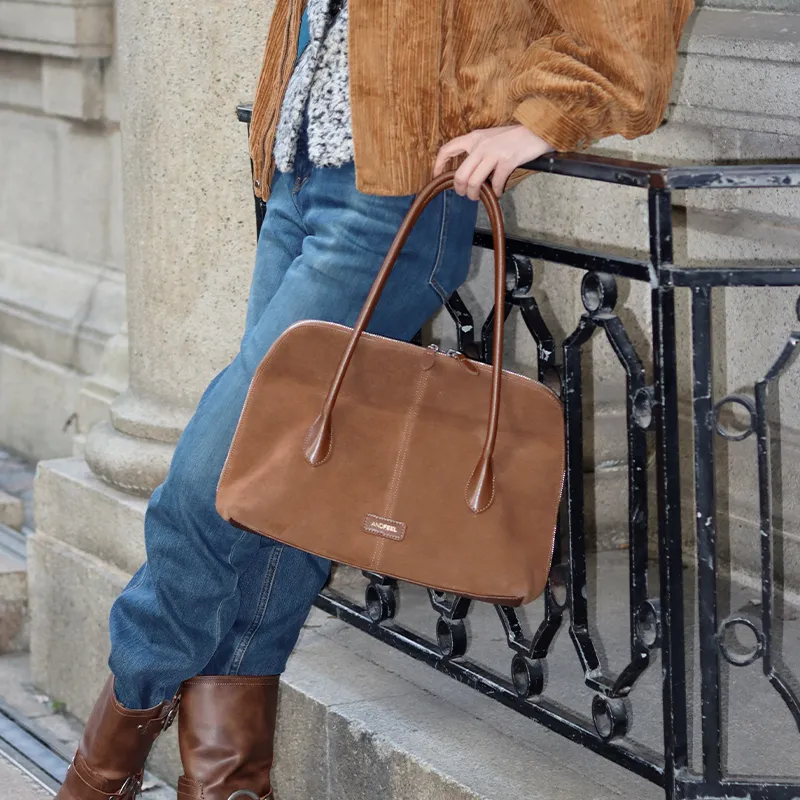 ANDFEEL Suede Surface Cow Leather Shoulder Bag Regular Women's Light Brown/Dark Brown-2