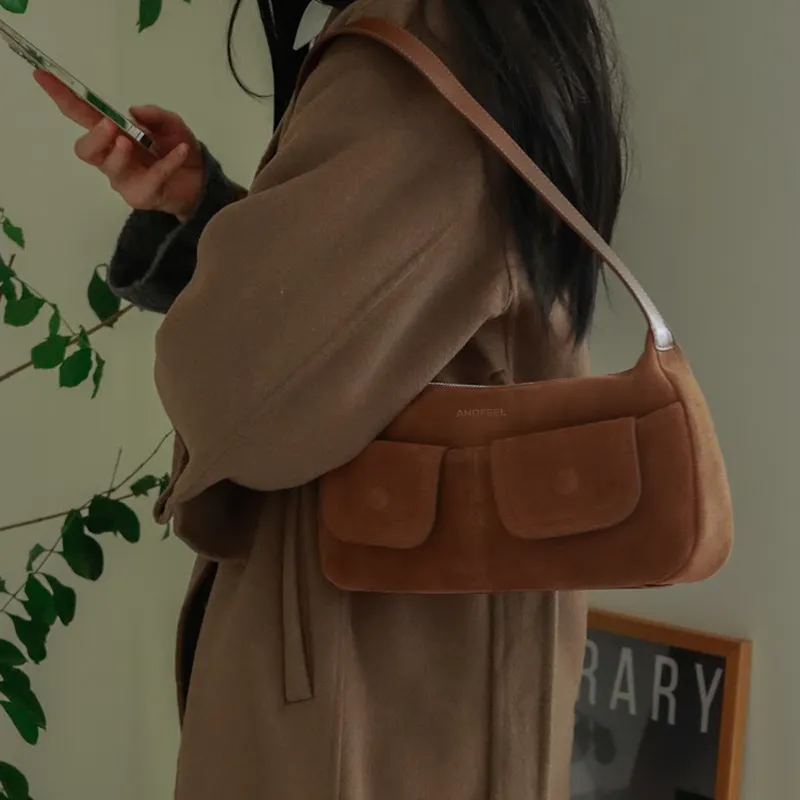 ANDFEEL Cow Leather Shoulder Bag Regular Women's Light Brown/Dark Brown-6