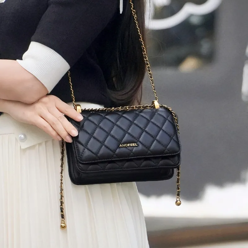 ANDFEEL Sheepskin One Shoulder Handle Chain Small Square Bag Regular Women's Black-6