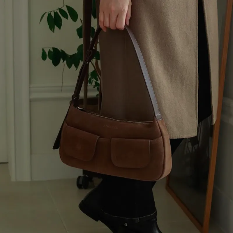 ANDFEEL Cow Leather Shoulder Bag Regular Women's Light Brown/Dark Brown-2