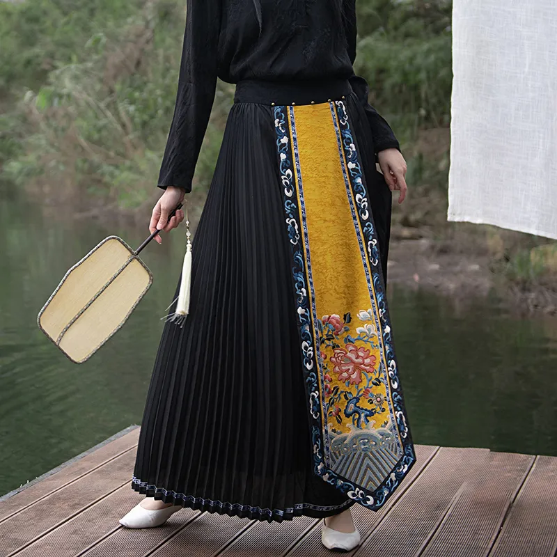 A LIFE ON THE LEFT Casual Long Skirt Women's Sky Black And Earth Yellow-1