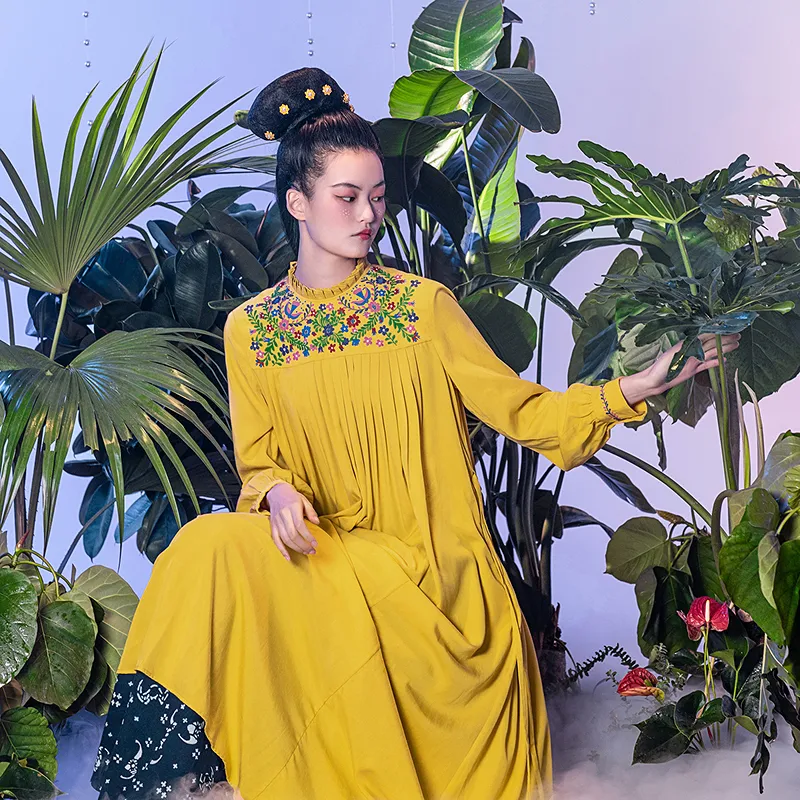 A LIFE ON THE LEFT Long Sleeved Dress Women's Bright Yellow-2