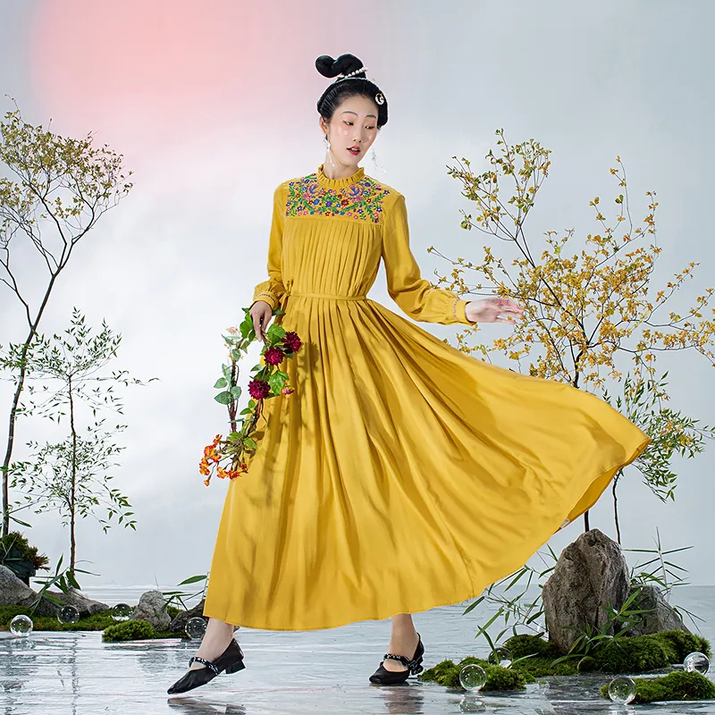 A LIFE ON THE LEFT Long Sleeved Dress Women's Bright Yellow-1