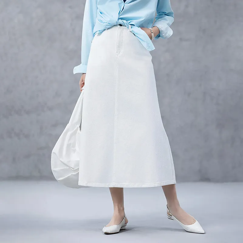 A LIFE ON THE LEFT Denim Long Skirt Women's Ecru-2