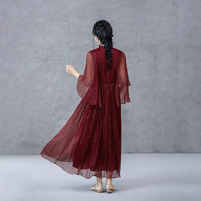 A LIFE ON THE LEFT Long Sleeved Dress Women's Burgundy-4