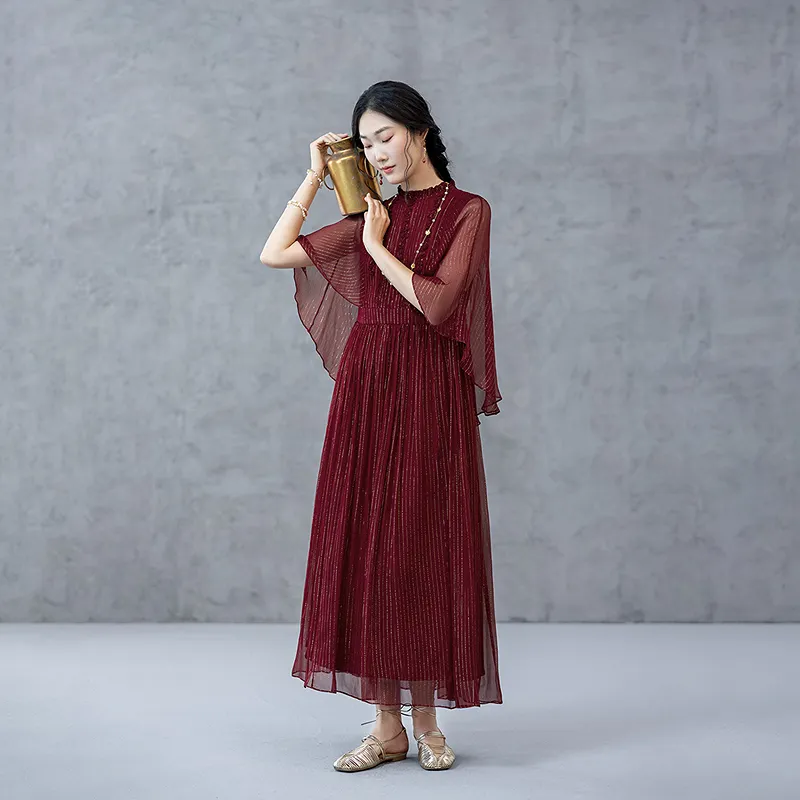 A LIFE ON THE LEFT Long Sleeved Dress Women's Burgundy-3