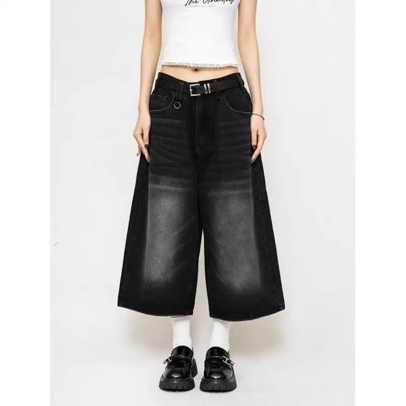 GOODHENLCE Denim Shorts Unisex Black Gray Color-2