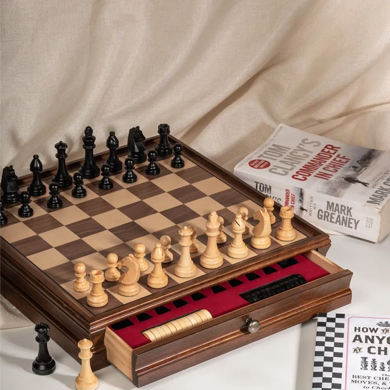 A&A LINGYU Walnut Wood Chess Checkers Set, Premium Solid Wood Board Games-3
