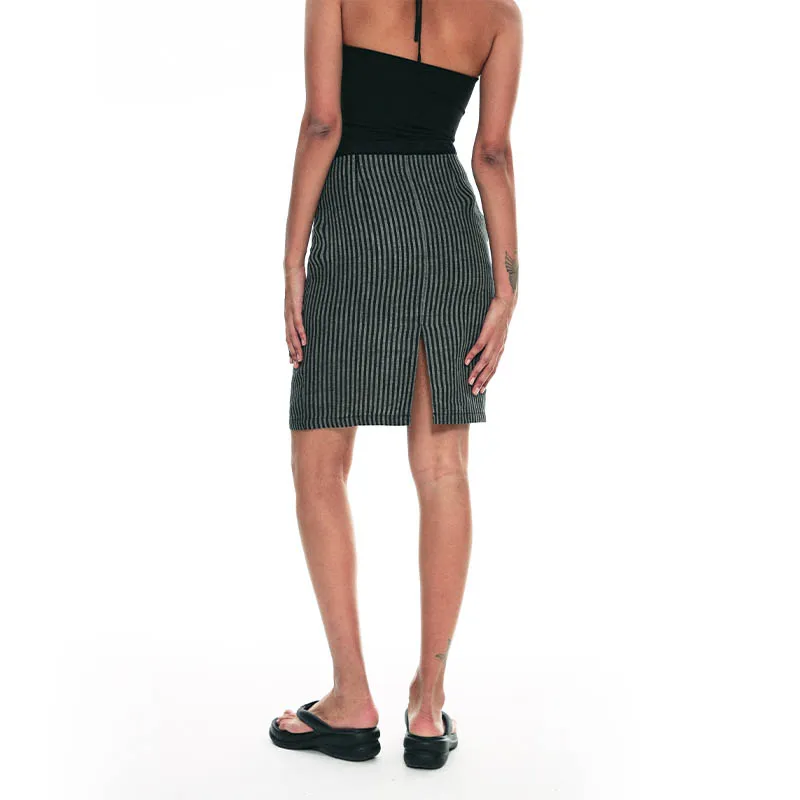 SINGLE MOMENT Casual Short Skirts Women's Black White Stripes-3