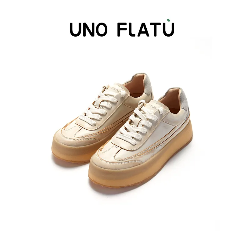 UNO FLATU Wear Resistant Lightweight Height Increasing Low Top Skateboard Shoes Unisex Serene White-1
