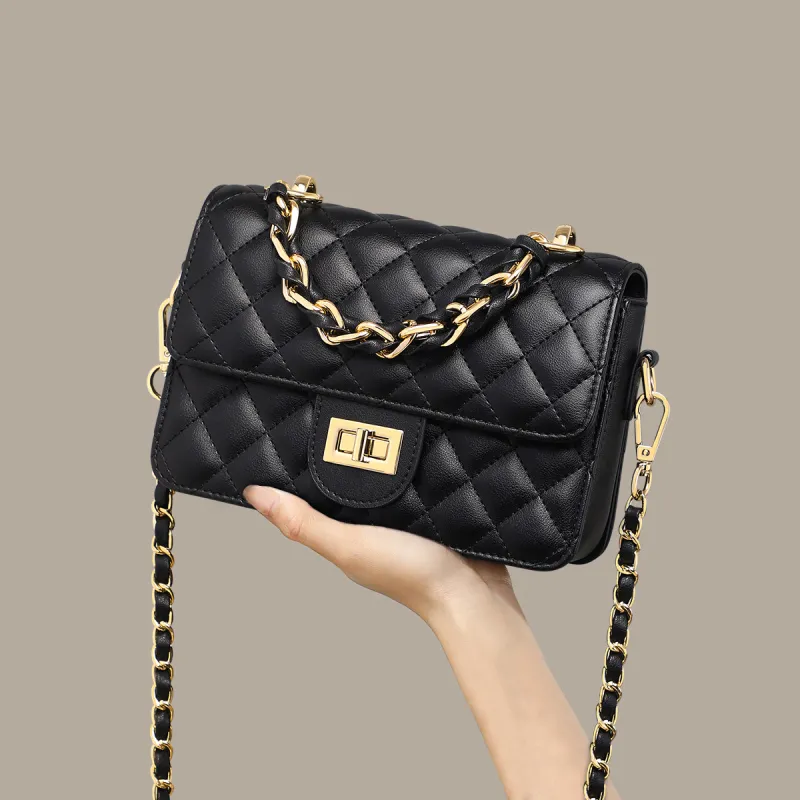 CORALDAISY Synthetic Leather Small Square Bag, Shoulder Bag, Crossbody Bag, Handbag Women's Hepburn Black-4