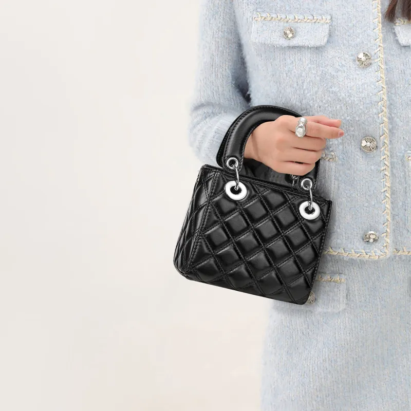 CORALDAISY Synthetic Leather Shoulder Bag, Crossbody Bag, Lady Dior Bag, Handbag Women's Monroe Black/White Sticky Rice-5