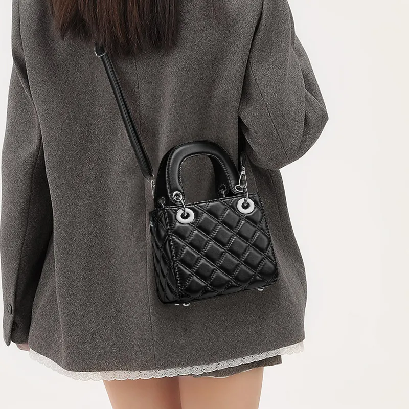 CORALDAISY Synthetic Leather Shoulder Bag, Crossbody Bag, Lady Dior Bag, Handbag Women's Monroe Black/White Sticky Rice-3