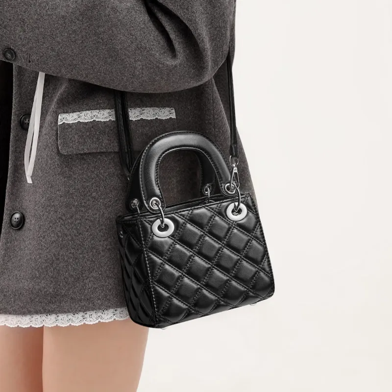CORALDAISY Synthetic Leather Shoulder Bag, Crossbody Bag, Lady Dior Bag, Handbag Women's Monroe Black/White Sticky Rice-4