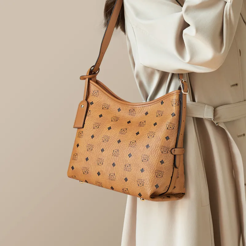 ST&SAT Synthetic Leather Tote Hobo Bag, Shoulder Bag Women's Brown Black-4