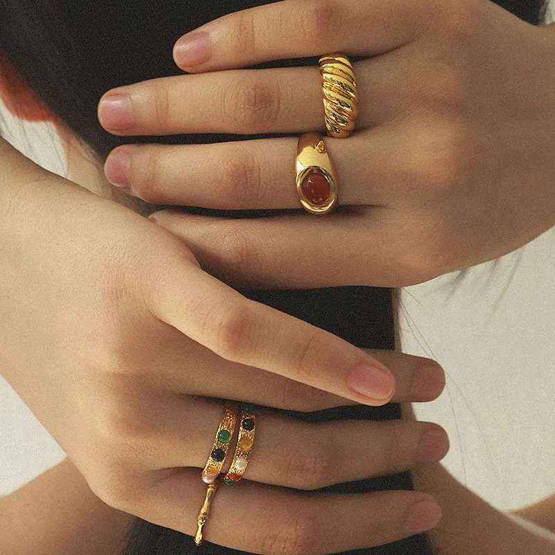Sundanese 18K Gold Plated Copper Rings Women's Gold-4