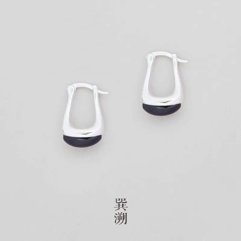 Sundanese S925 Silver Obsidian Earrings Women's-1