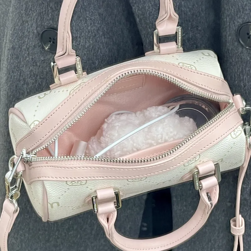 FAIRWHALE Trendy Vintage Commute Synthetic Leather Boston Bag Shoulder Bag Handbag Regular Women's Cherry Blossom Pink-7