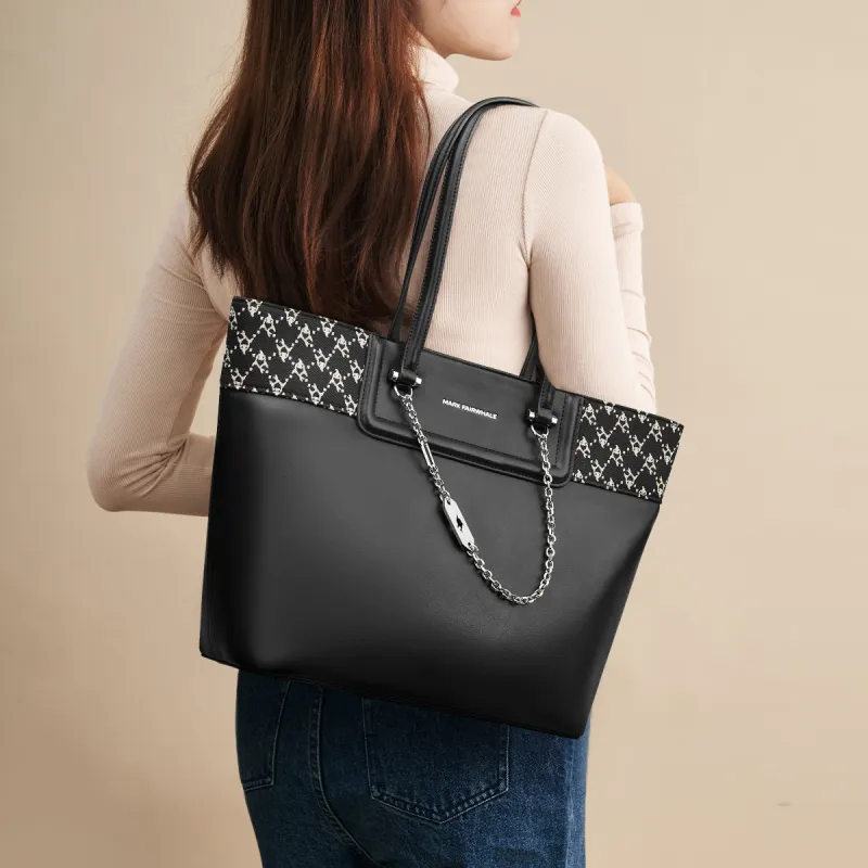 FAIRWHALE PU Tote Bag Shoulder Bag Women's Black-2