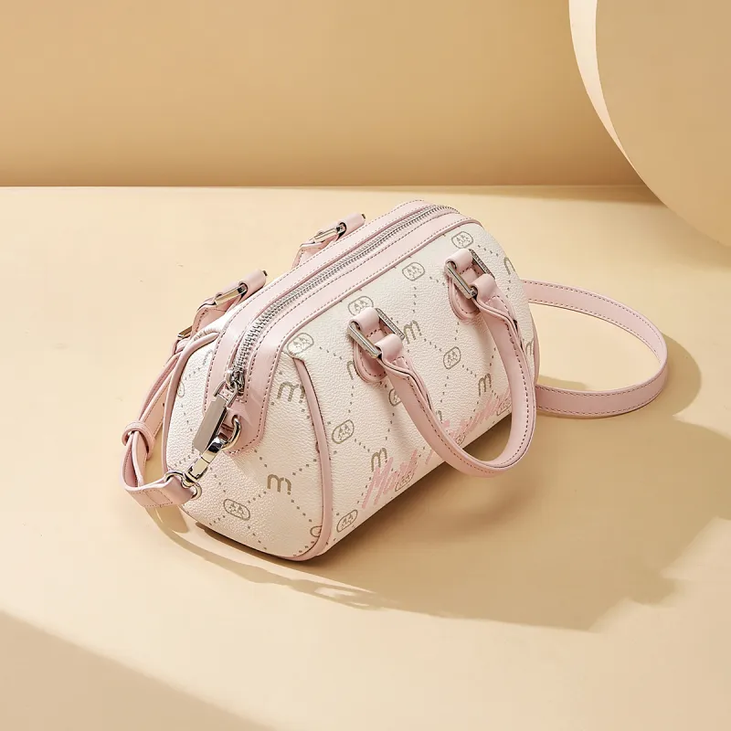 FAIRWHALE Trendy Vintage Commute Synthetic Leather Boston Bag Shoulder Bag Handbag Regular Women's Cherry Blossom Pink-6