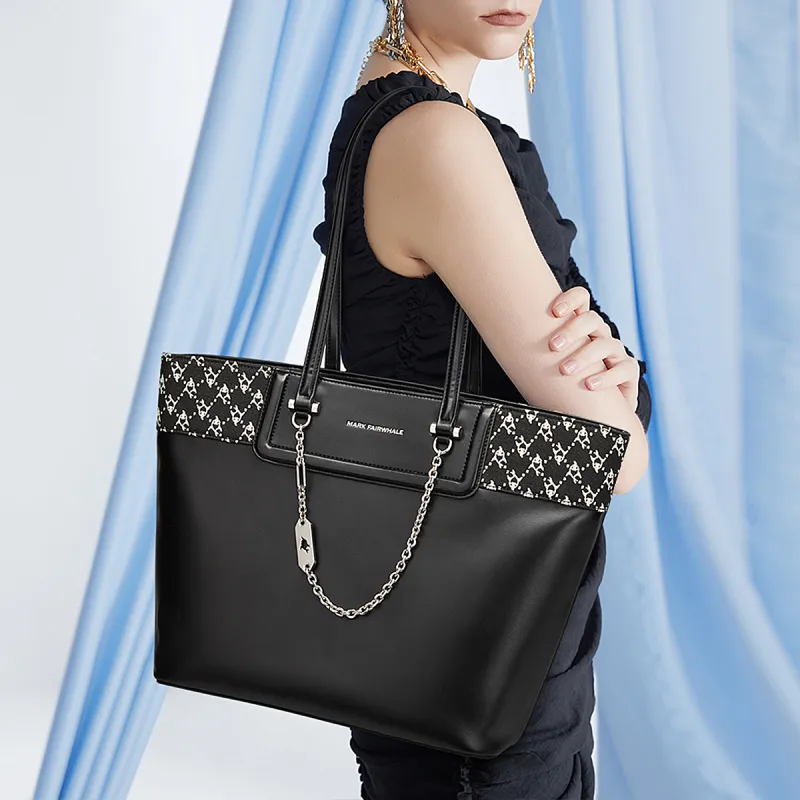 FAIRWHALE PU Tote Bag Shoulder Bag Women's Black-4
