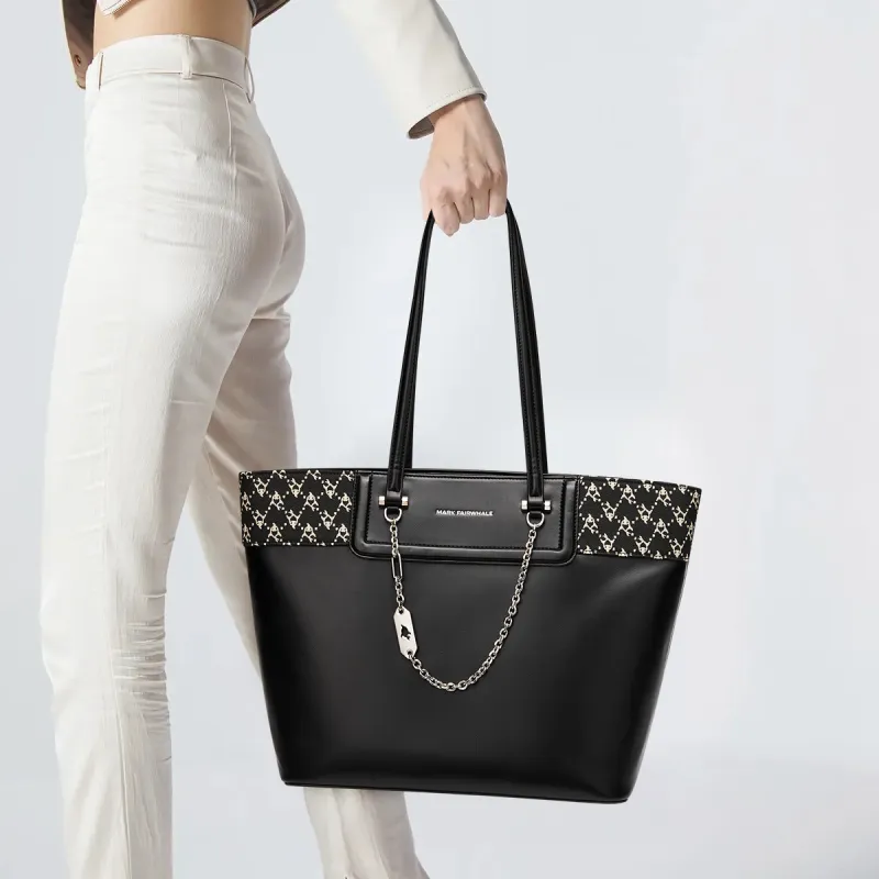 FAIRWHALE PU Tote Bag Shoulder Bag Women's Black-3