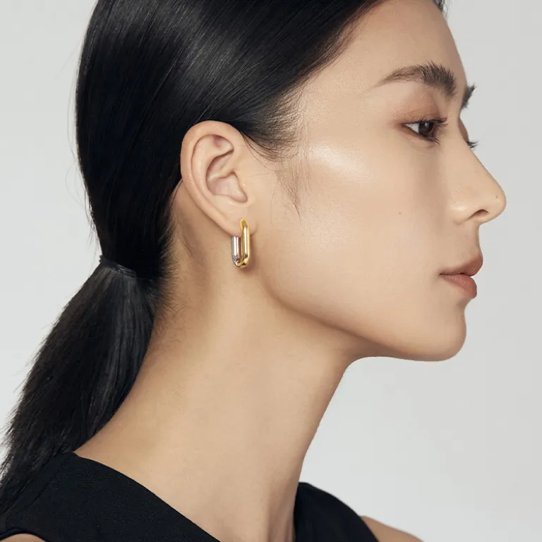 Mistova JEWELRY S925 Silver plated Gold Chain Hoop Earrings With C Lock Colorful Mix Women's-3