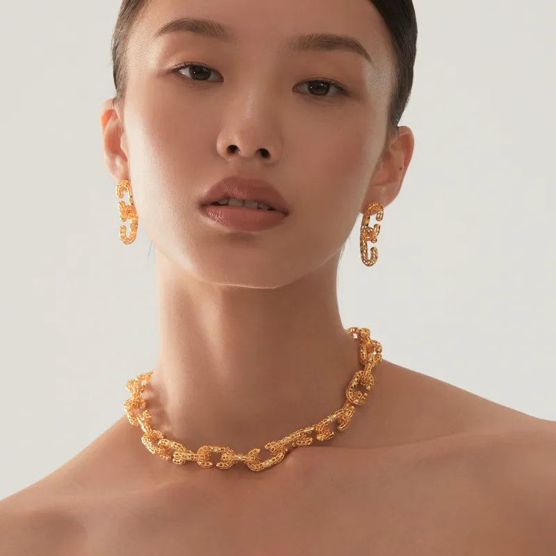 Mistova JEWELRY Eco Friendly Copper Gold Plated Inlaid Synthetic Zircon Data Cut Out Hoop Earrings Women's-2