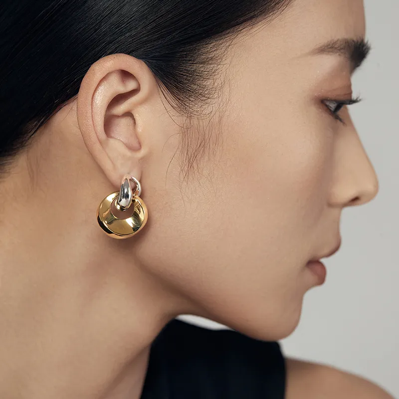 Mistova JEWELRY Copper Hoop Earrings With Chain Ring Women's-3