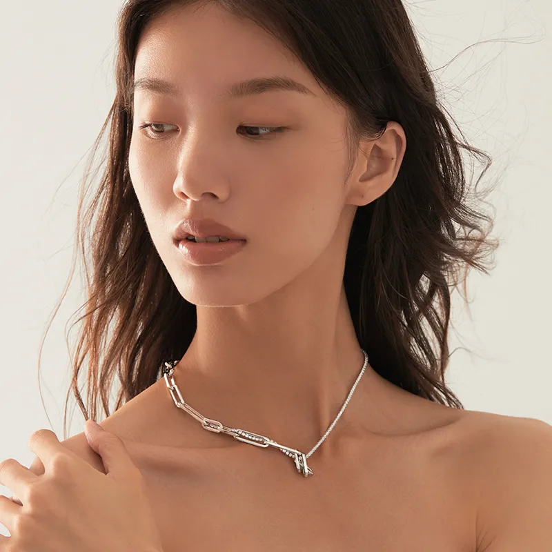 Mistova JEWELRY Eco Friendly Copper White Gold Plated Inlaid Synthetic Zircon Chain Ring Time Space Necklace Women's-3