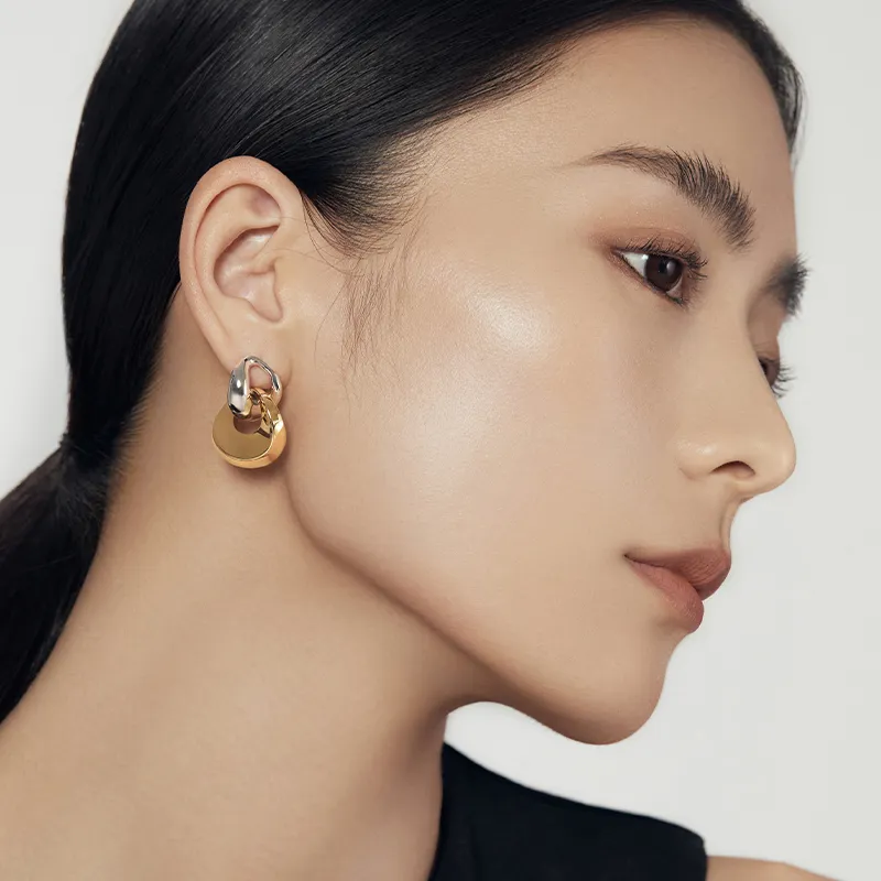 Mistova JEWELRY Copper Hoop Earrings With Chain Ring Women's-2