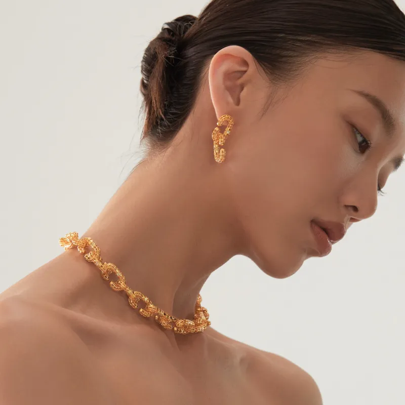 Mistova JEWELRY Eco Friendly Copper Gold Plated Inlaid Synthetic Zircon Data Cut Out Hoop Earrings Women's-3