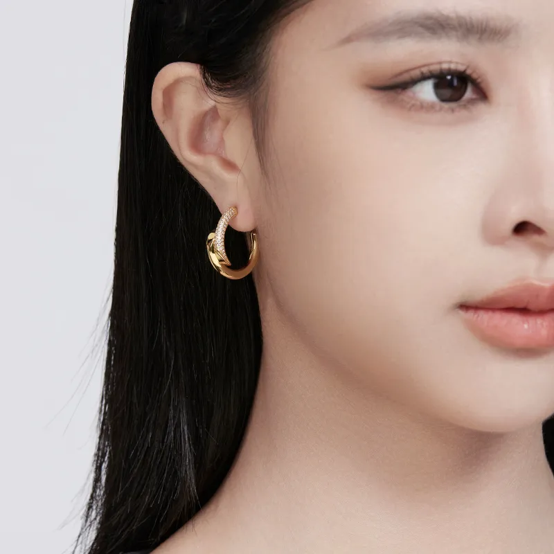 Mistova JEWELRY Eco Friendly Copper Gold Plated Inlaid Synthetic Zircon Starlight Orbit Hoop Earrings Women's-2