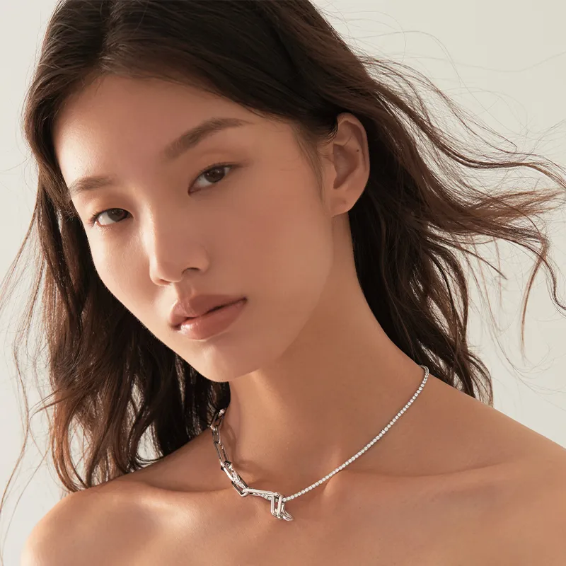 Mistova JEWELRY Eco Friendly Copper White Gold Plated Inlaid Synthetic Zircon Chain Ring Time Space Necklace Women's-2