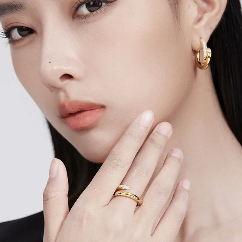 Mistova JEWELRY Eco Friendly Copper Gold Plated Inlaid Synthetic Zircon Starlight Orbit Hoop Earrings Women's-3