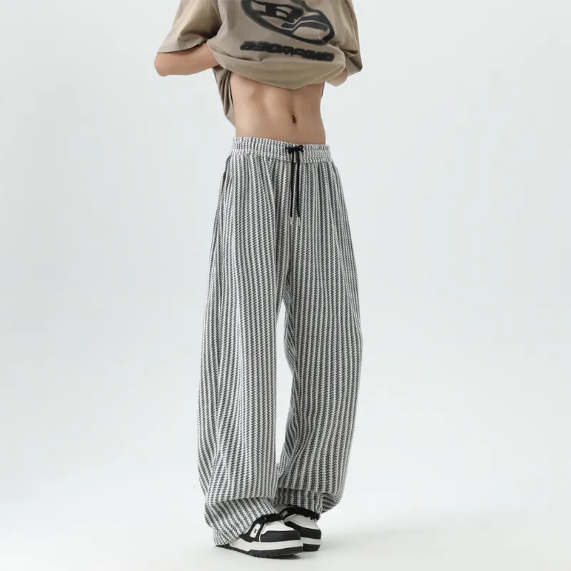 WSRX Casual Pants Unisex Black White Stripes-4