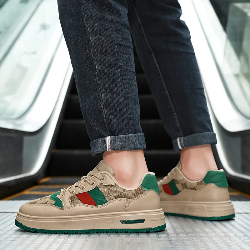 Jinho Low Top Skateboard Shoes Unisex Beige Green-2