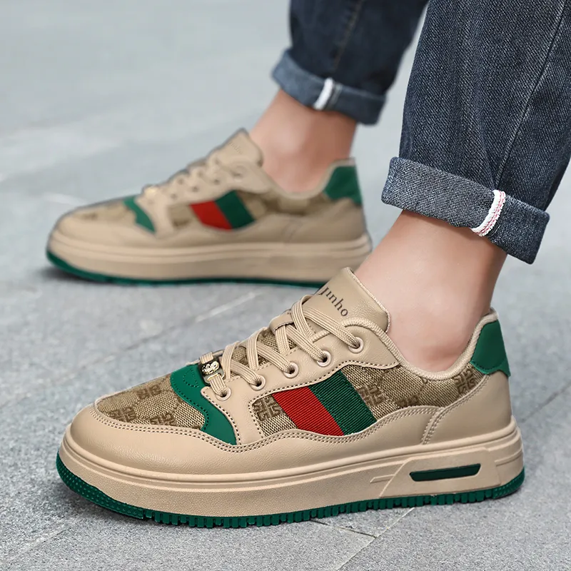 Jinho Low Top Skateboard Shoes Unisex Beige Green-4
