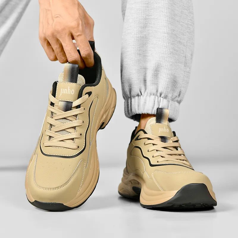 Jinho Chunky Sneakers Men Low Top Gray/White/Apricot-1