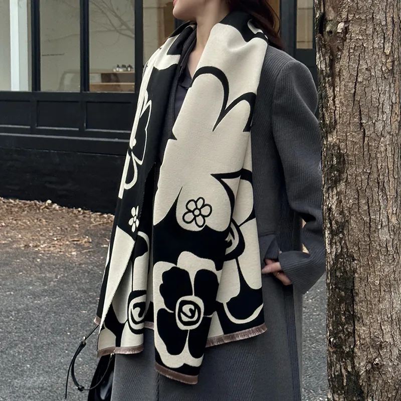 DULOREN Polyester Viscose Scarves Women's Black & White-1
