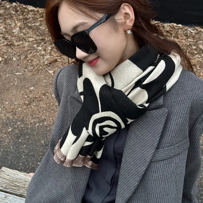 DULOREN Polyester Viscose Scarves Women's Black & White-4